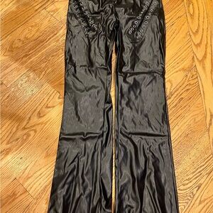 Black Pleather Lace-Up Flared Pants